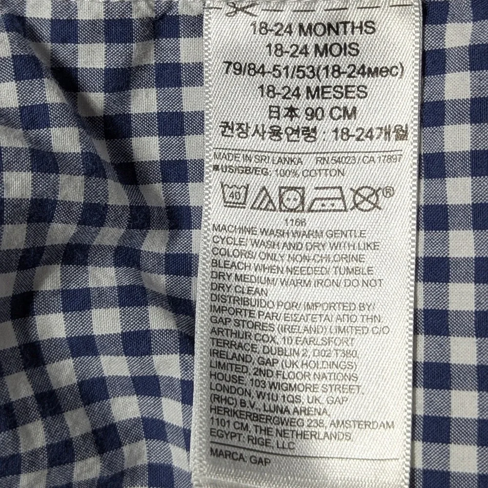 Baby Gap Toddler Boys Navy Gingham Button Down Shirt 18–24M‎